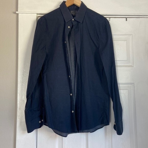 H&m Navy button down shirt long sleeve mens size medium - Picture 1 of 3